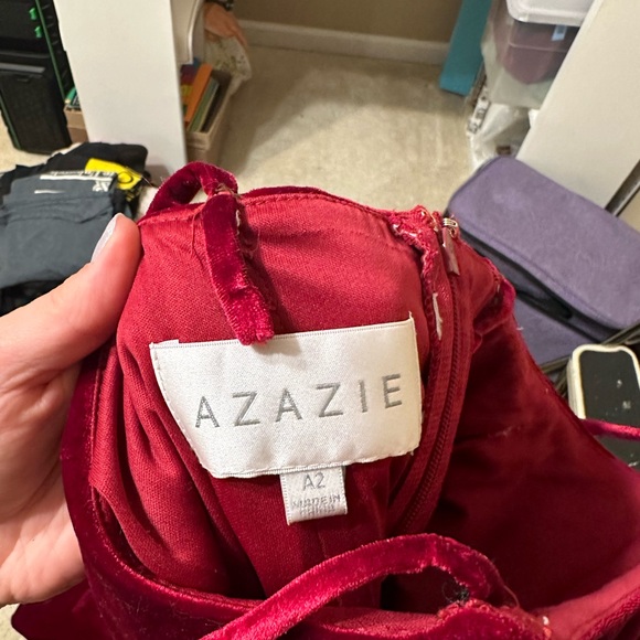 Azazie velvet spaghetti strap dress with slit. Floor length - Picture 3 of 10